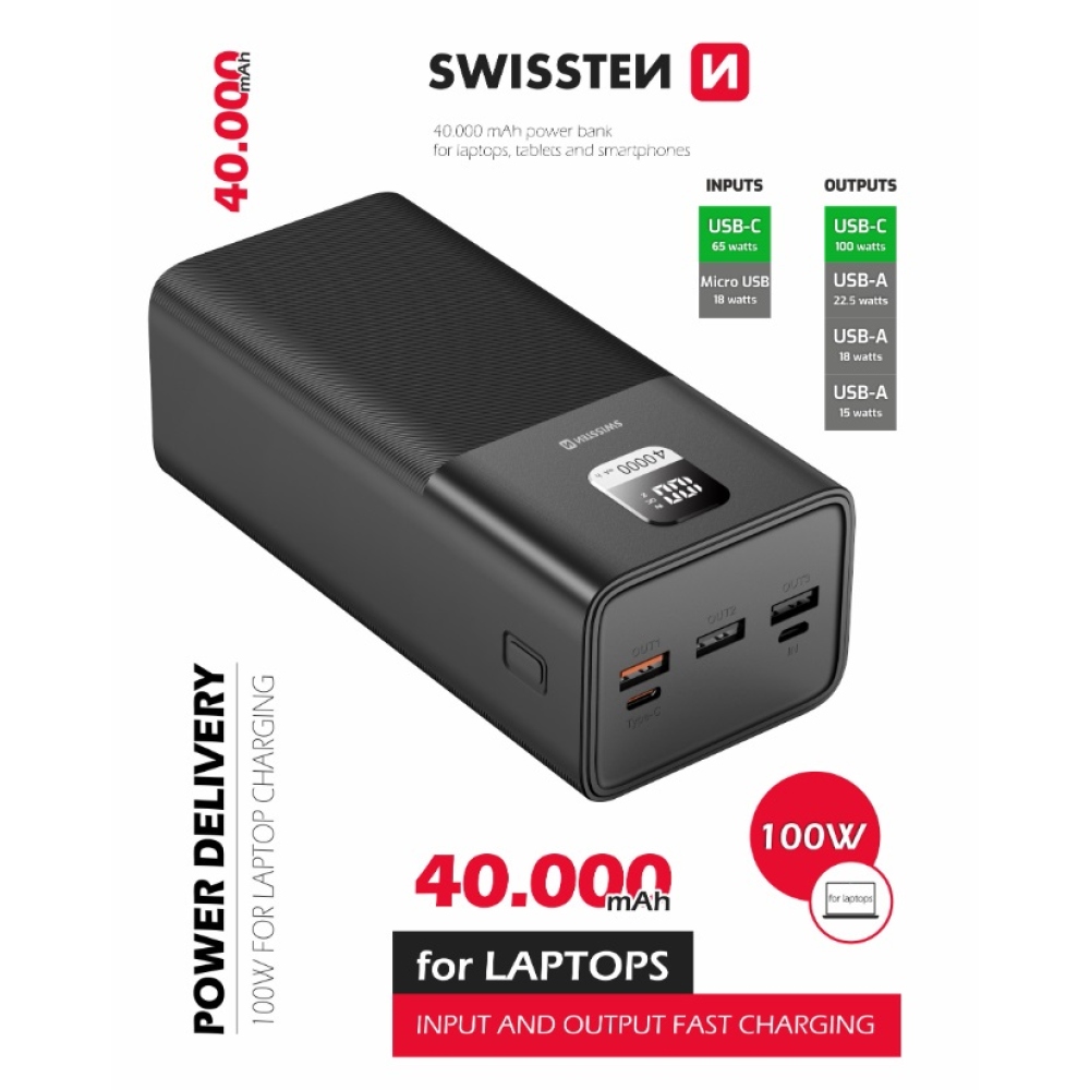 Swissten Powerbank POWER LINE 100W 40000mAh