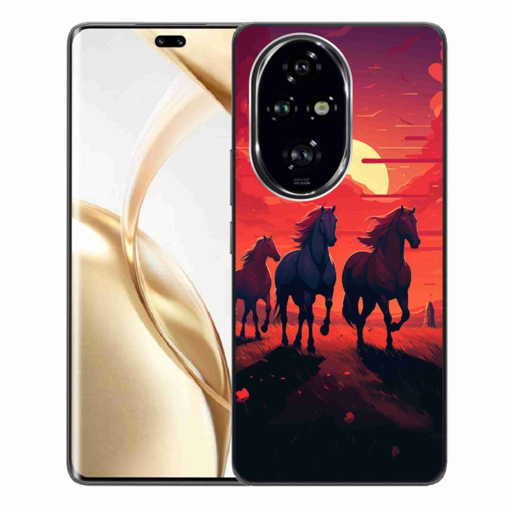 Zselés borítás mmCase a Honor 200 Pro 5G számára - lovak és naplemente