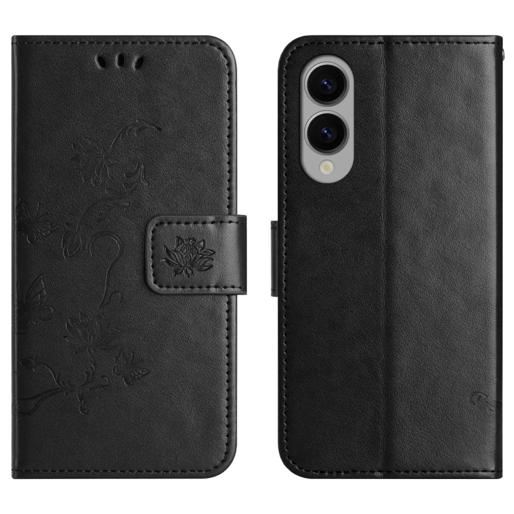 Virágos könyv tok Samsung Galaxy S25 Edge készülékhez - fekete