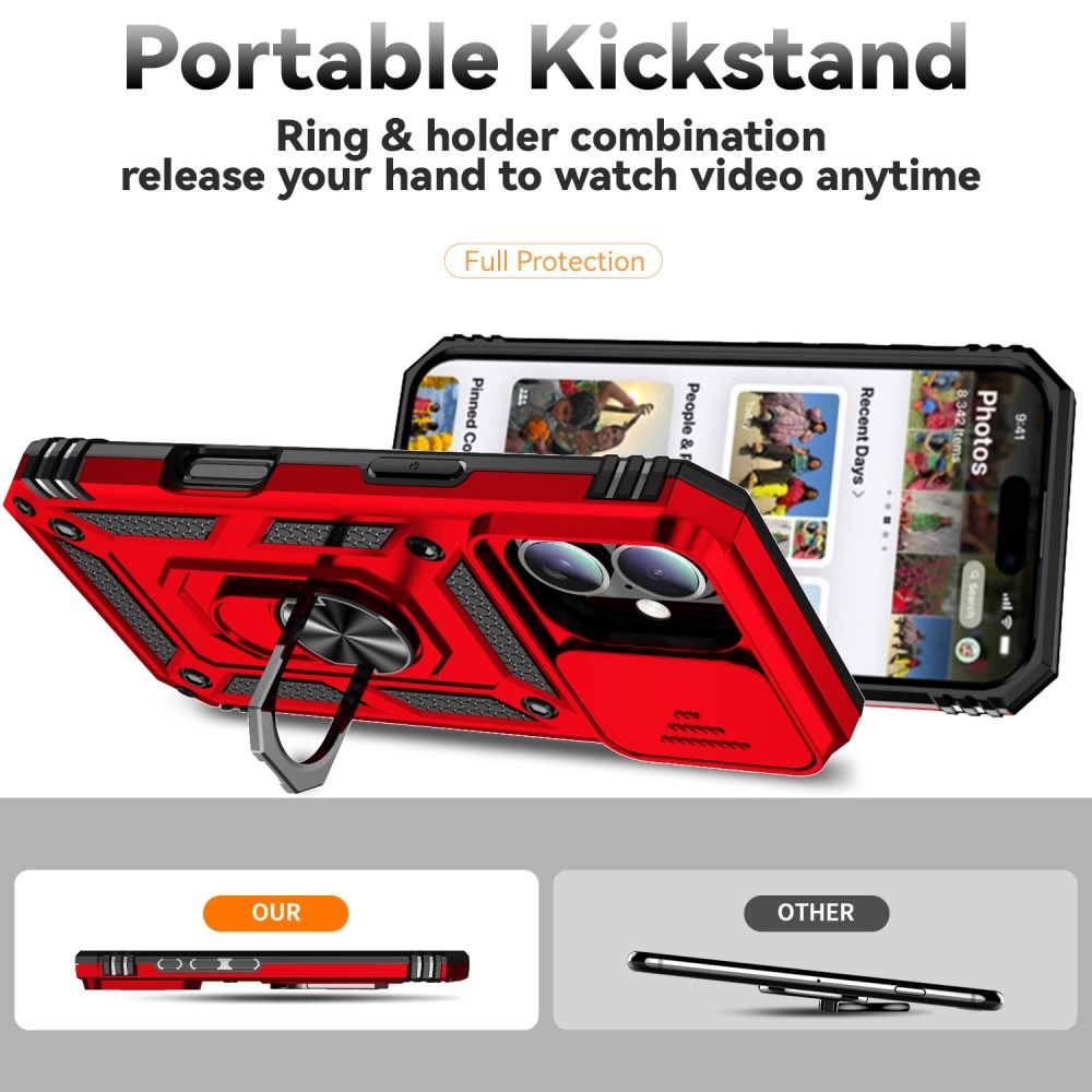 Tartós csúszásbiztos borítás iPhone 16 készülékhez - piros