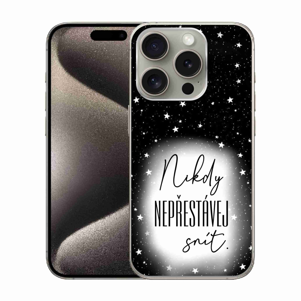 Gél borítás mmCase iPhone 15 Pro készülékhez - Idézet 1 fehér és fekete háttérrel