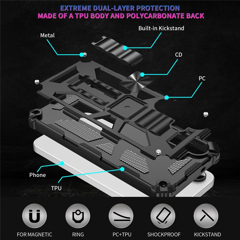 Ütésálló hibrid borítás Samsung Galaxy A17 4G/5G/A26 5G készülékhez - fekete