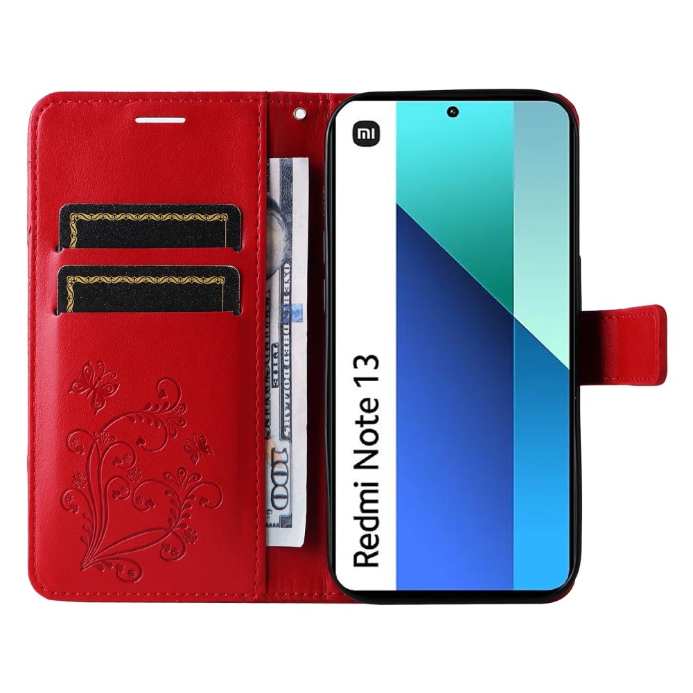 Nagy pillangó könyv tok Xiaomi Redmi Note 13-hoz - piros