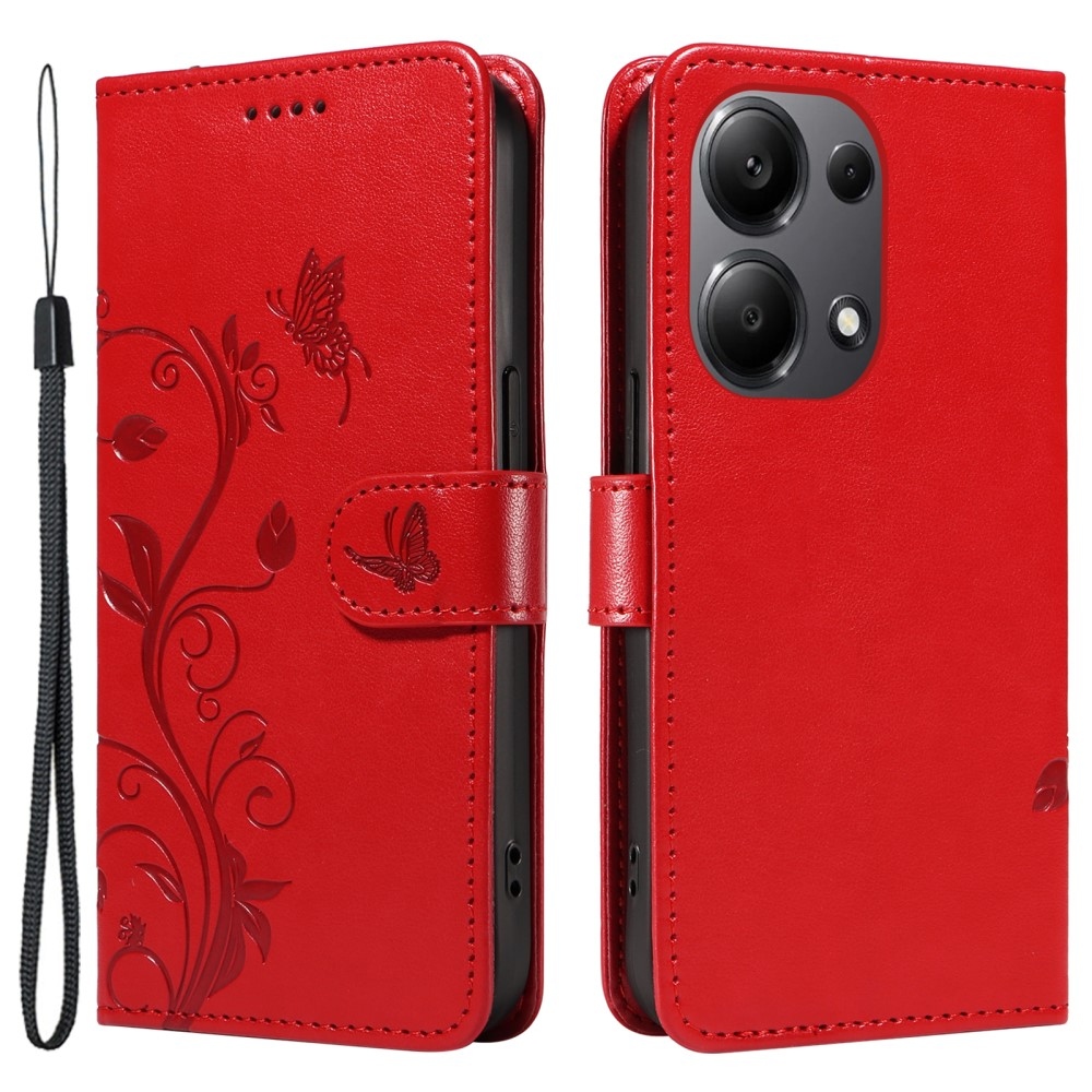 Virágok könyv tok Xiaomi Redmi Note 13 Pro 4G/Poco M6 Pro - piros