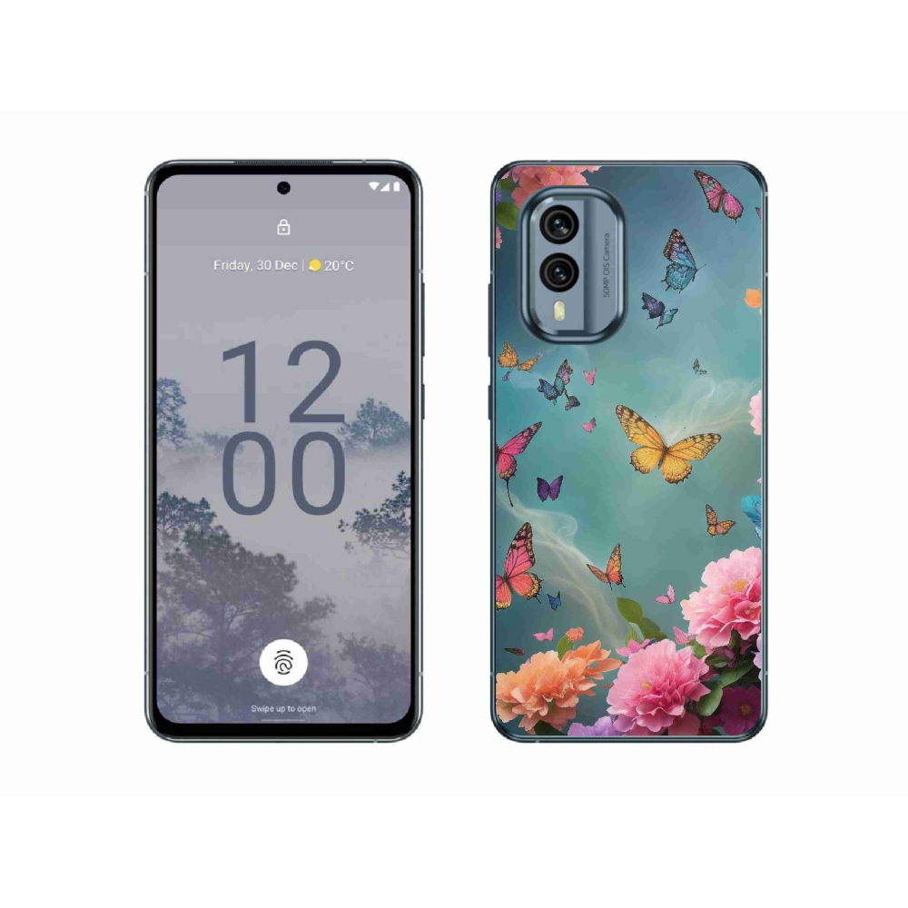Zselés borítás mmCase a Nokia X30 5G készülékhez - színes virágok és pillangók