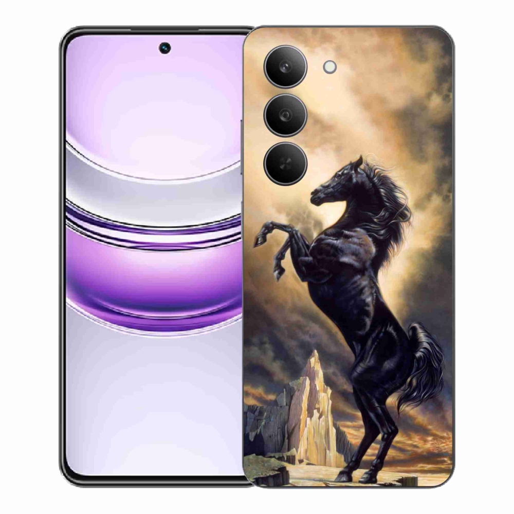 Gél borító mmCase a Realme 14x 5G készülékhez - fekete rajzfilm ló