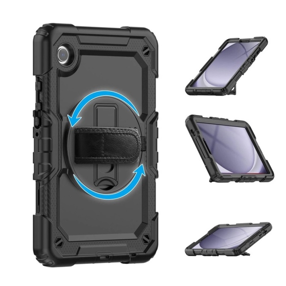 Tech tartós borító karpánttal Samsung Galaxy Tab A9 készülékhez - fekete