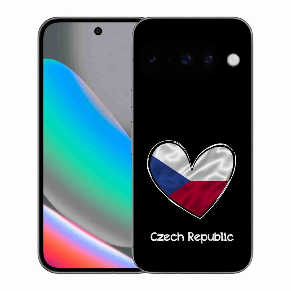 Zselés borítás mmCase a Google Pixel 10 számára - zászlós szív fekete háttérrel