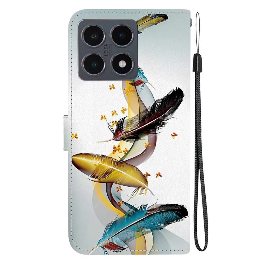 Sokoldalú könyvtáska Xiaomi 15T-hez - arany és kék tollakkal