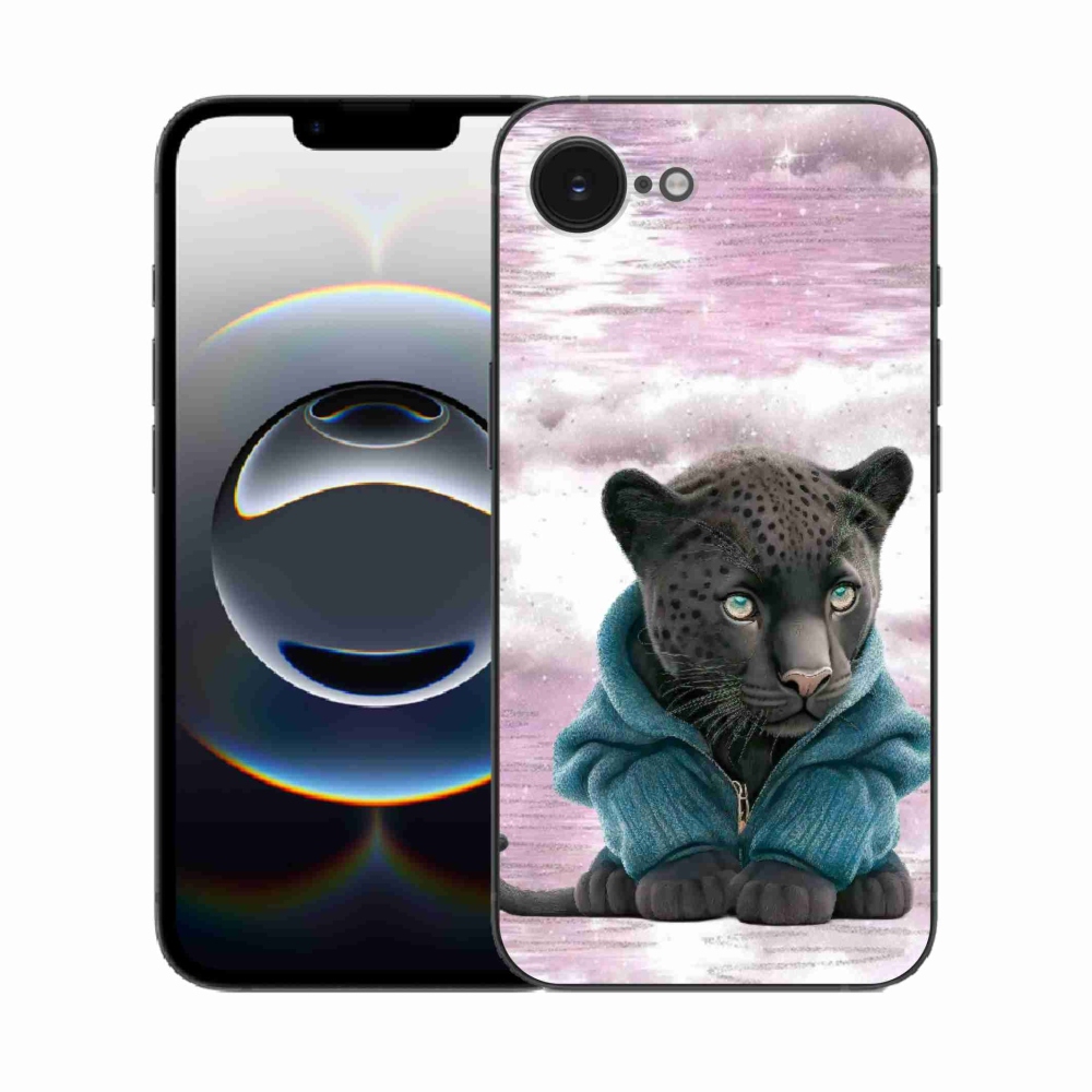 Zselés borítás mmCase iPhone 16e készülékhez - fekete párduc pulóverben