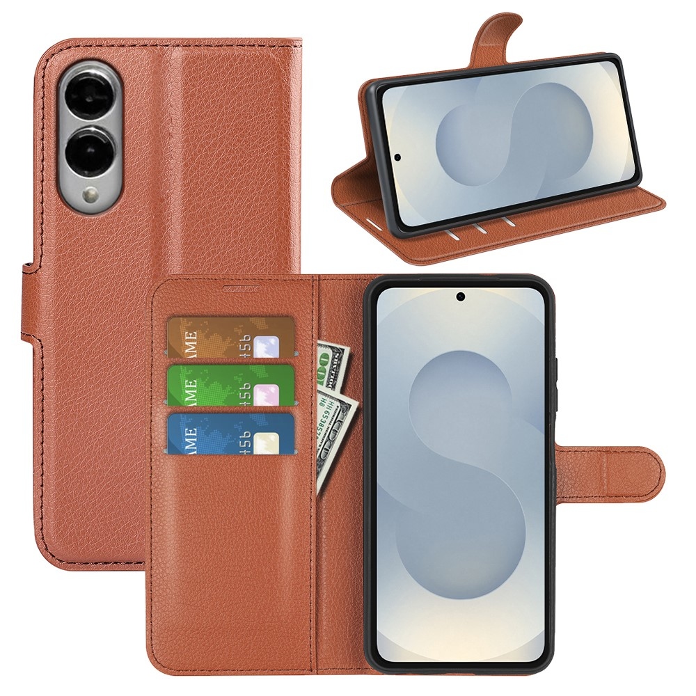 Litchi könyv tok Samsung Galaxy S25 Edge készülékhez - barna