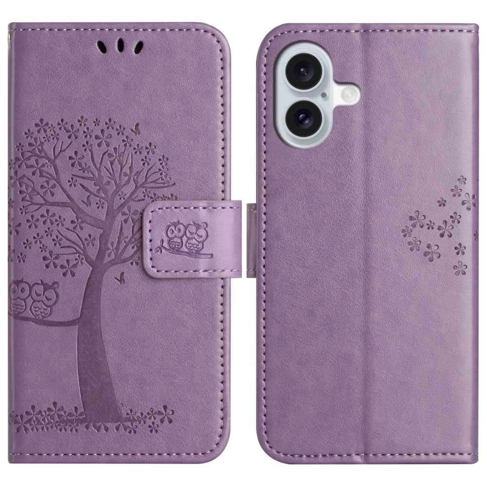 Fa könyvtáska iPhone 16-hoz - világos lila