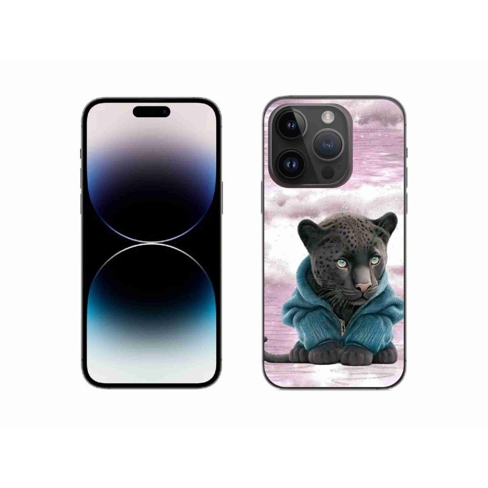 Zselés borítás mmCase iPhone 14 Pro készülékhez - fekete párduc pulóverben