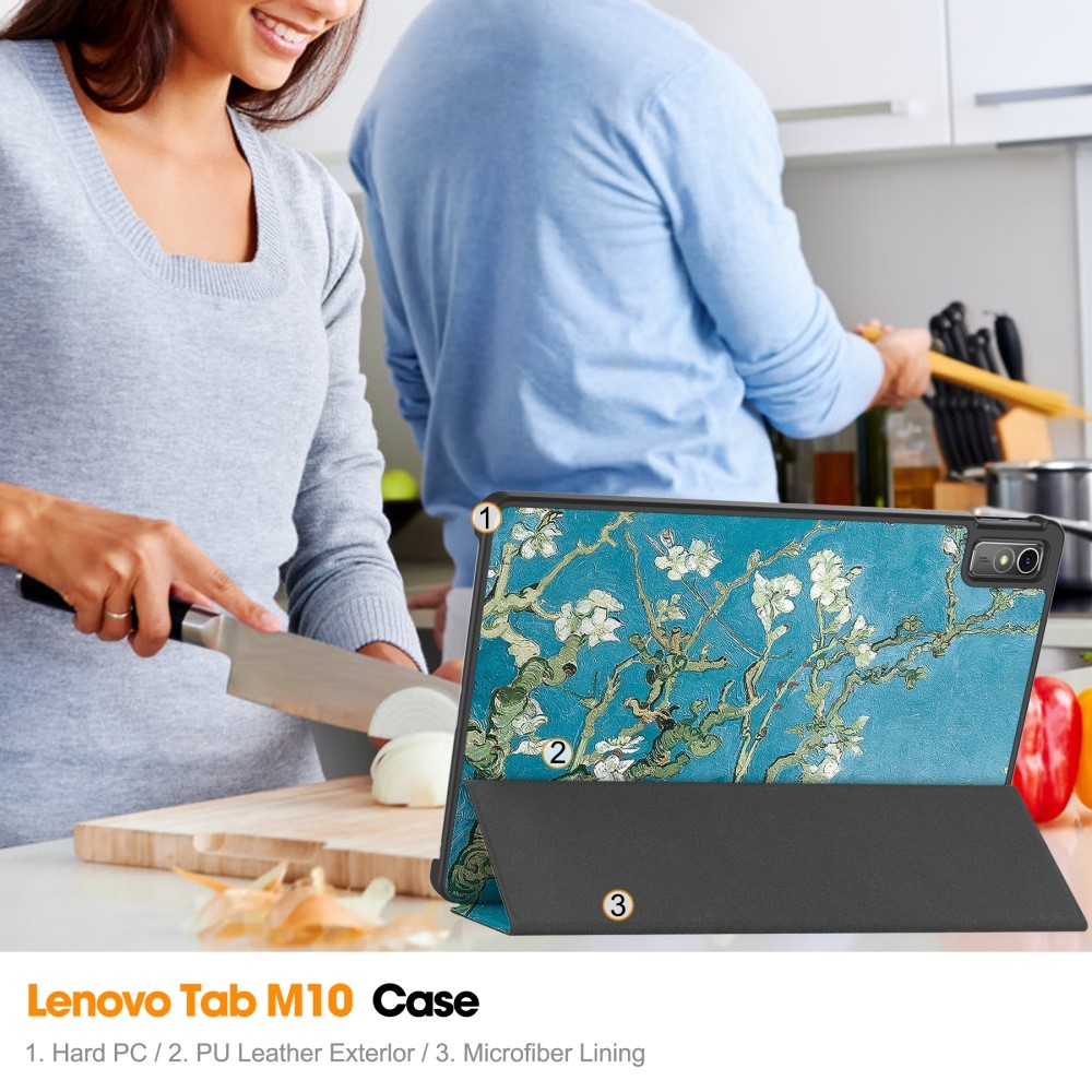 Nyomtatás intelligens záró tok Lenovo Tab M10 5G - fehér virágok