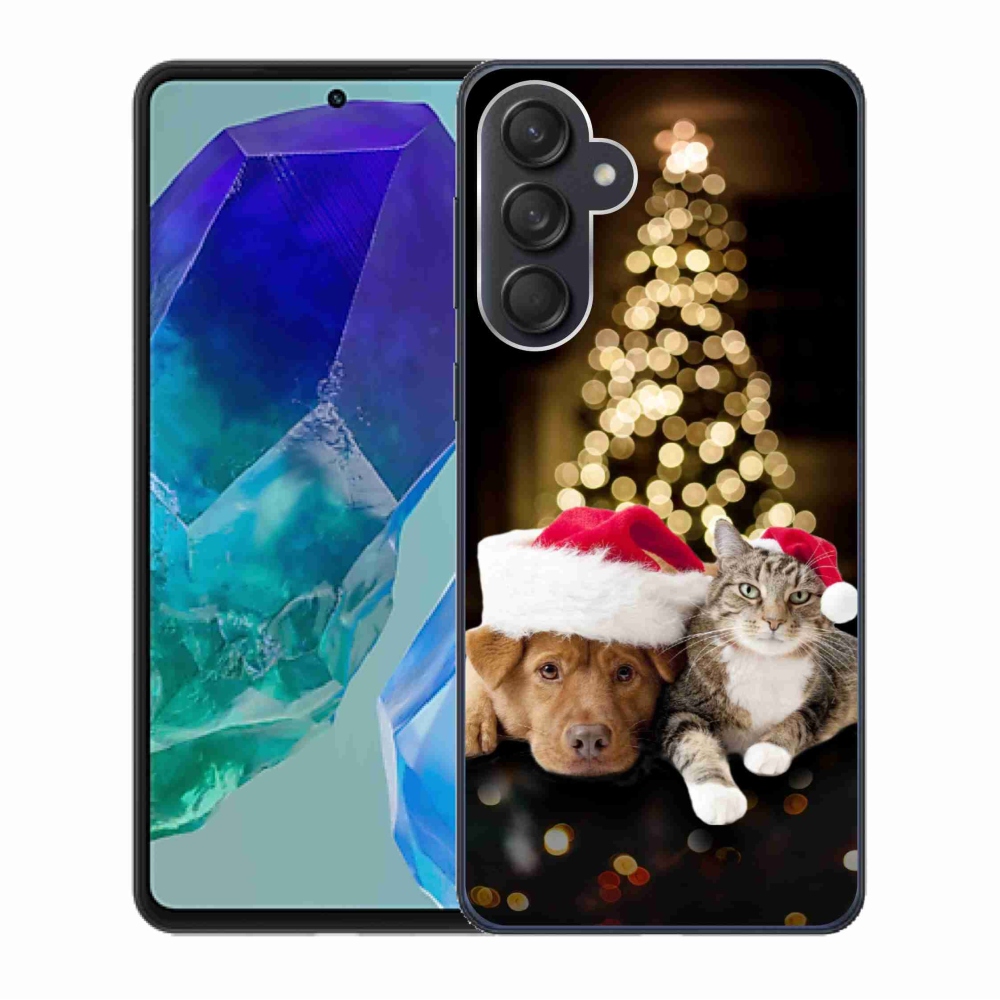 Gél borítás mmCase Samsung Galaxy M55 5G - Karácsonyi kutya és macska