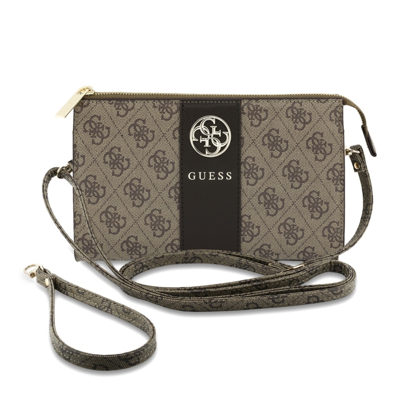 Guess PU 4G Stripe Metal Logo mobiltelefon-táska, barna