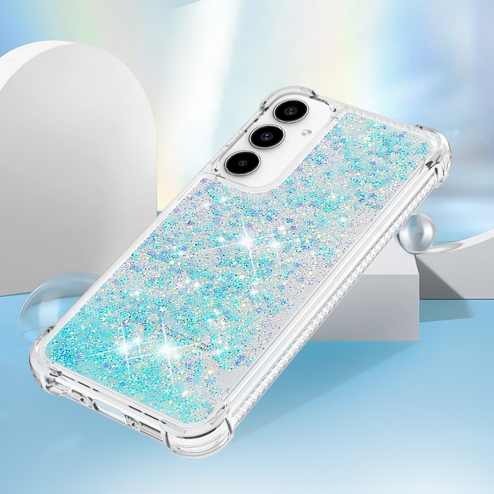 Glitter zselés homokóra tok Samsung Galaxy A35 5G - kék / csillagok