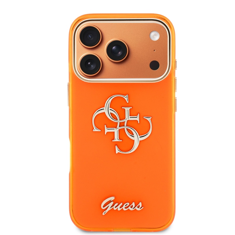 Guess IML 4G Script fém logós hátlap iPhone 17 Pro narancssárga színű iPhone 17 Pro készülékhez