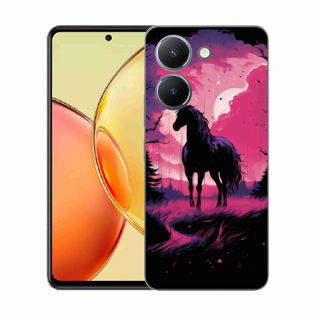 Zselés borítás mmCase a Vivo Y36-hoz - fekete rajzfilm ló 1