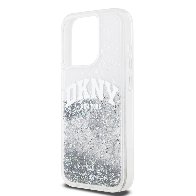 DKNY Liquid Glitter Arch Logo hátlap iPhone 14 Pro-hoz átlátszó