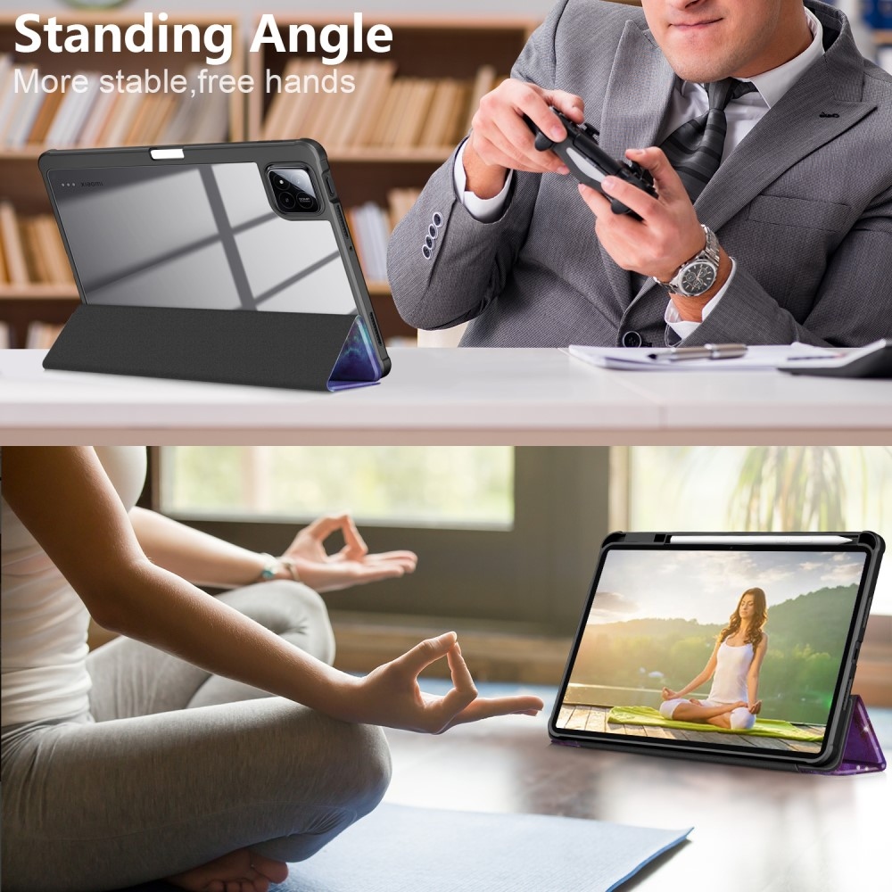 Mintás intelligens pozicionáló tok átlátszó hátlappal Xiaomi Pad 7/7 Pro tablethez - univerzum