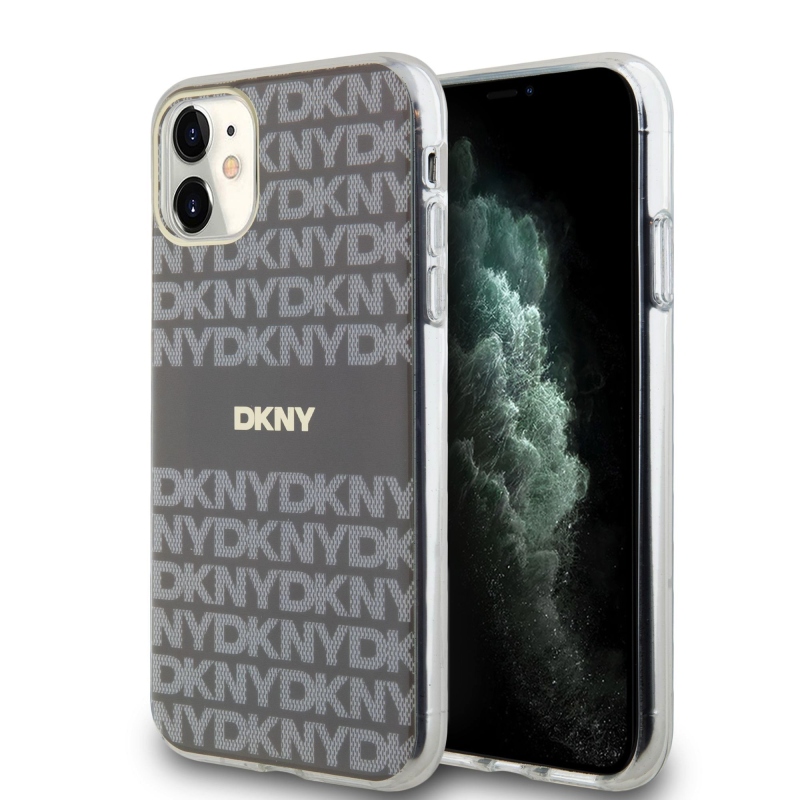 DKNY PC/TPU ismétlődő mintás tonális csíkos Magsafe hátlap iPhone 11 bézs színű készülékhez