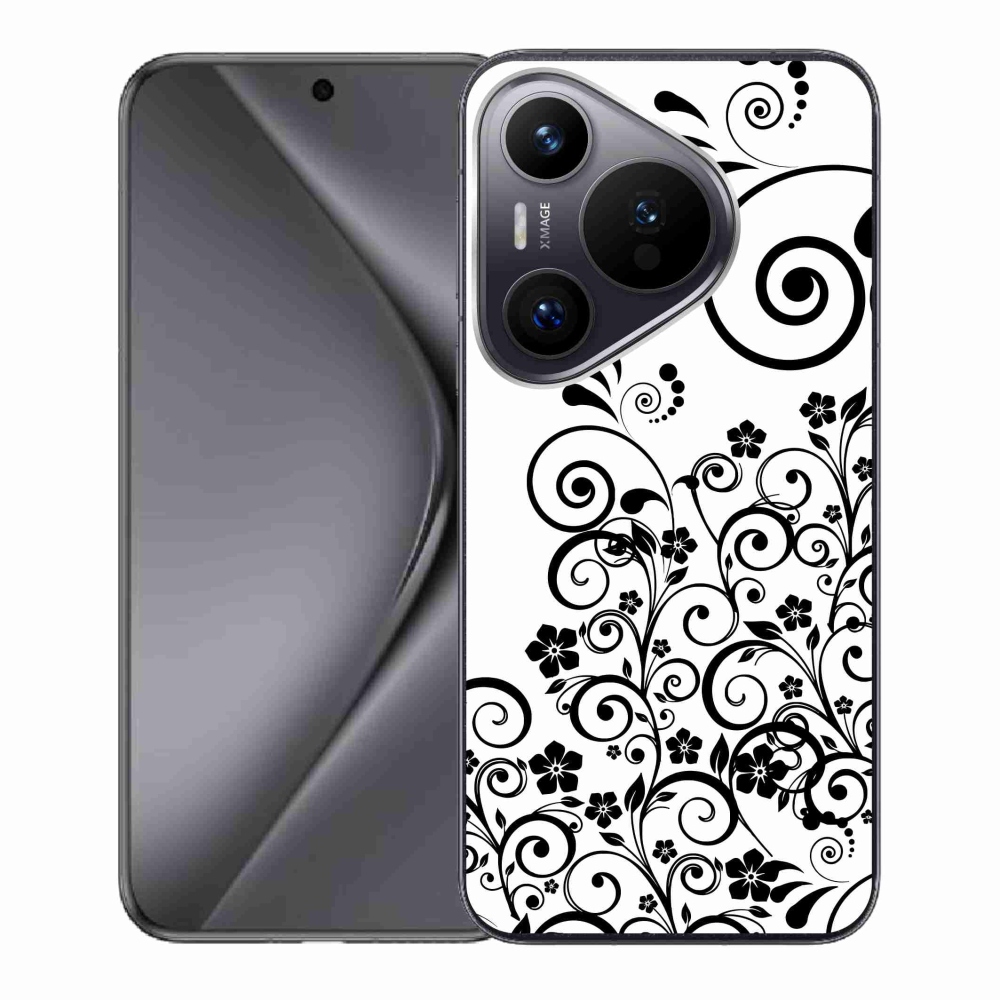 Gél borító mmCase a Huawei Pura 70 készülékre - fekete-fehér virágminták
