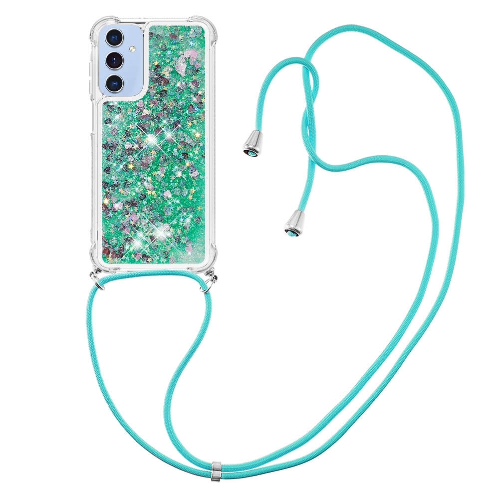 Csillogó homokóra zselés tok húzózsinórral Samsung Galaxy A17 4G/5G - zöld/szív