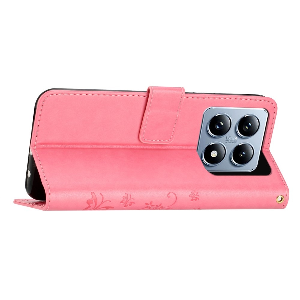 Virágok könyv tok Xiaomi 14T-hez - rózsaszín