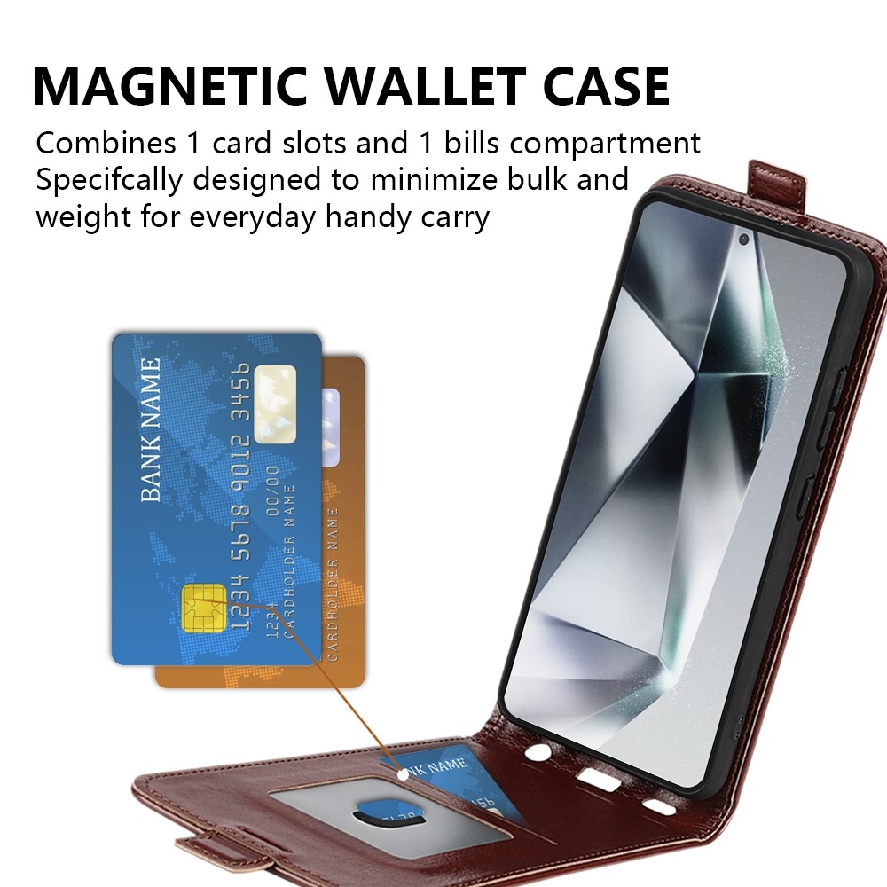 Függőleges könyvtáska Samsung Galaxy S25 Ultra készülékhez - barna