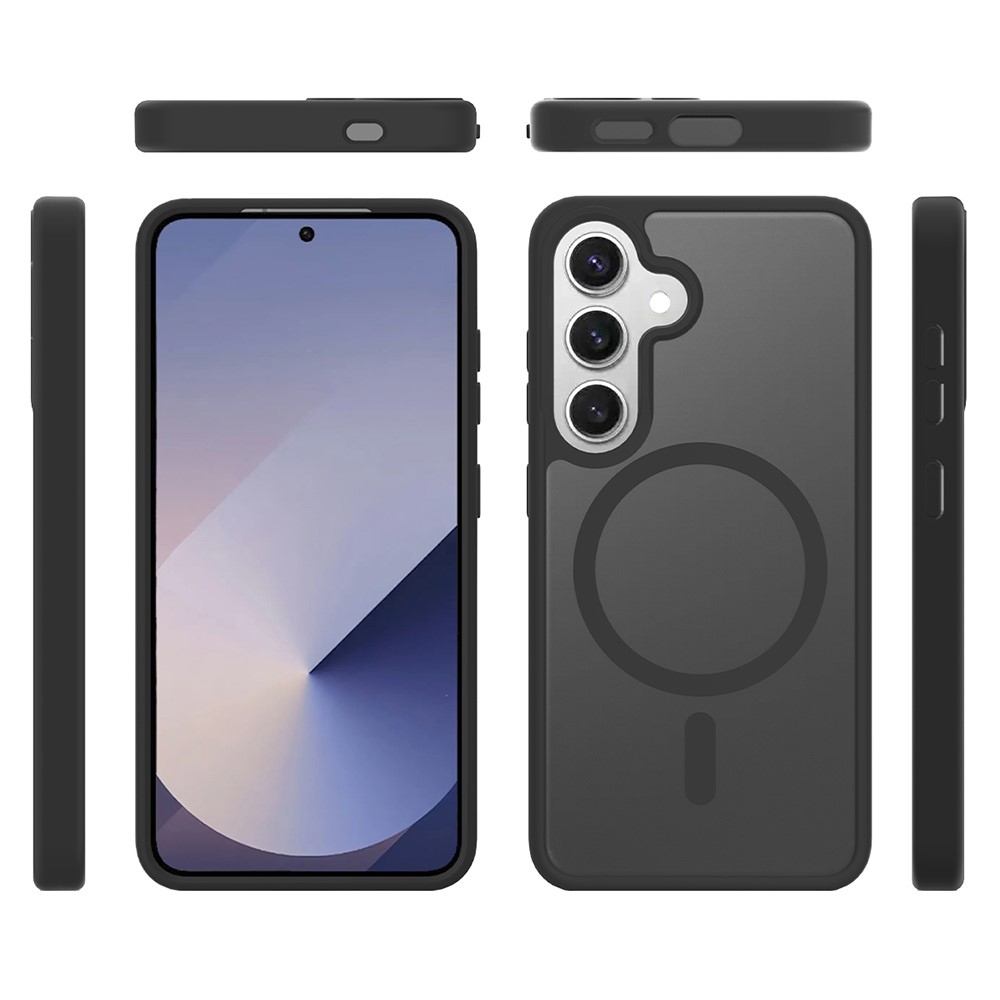 Bőr zselés tok fix hátlappal és MagSafe támogatással Samsung Galaxy S25 készülékhez - fekete