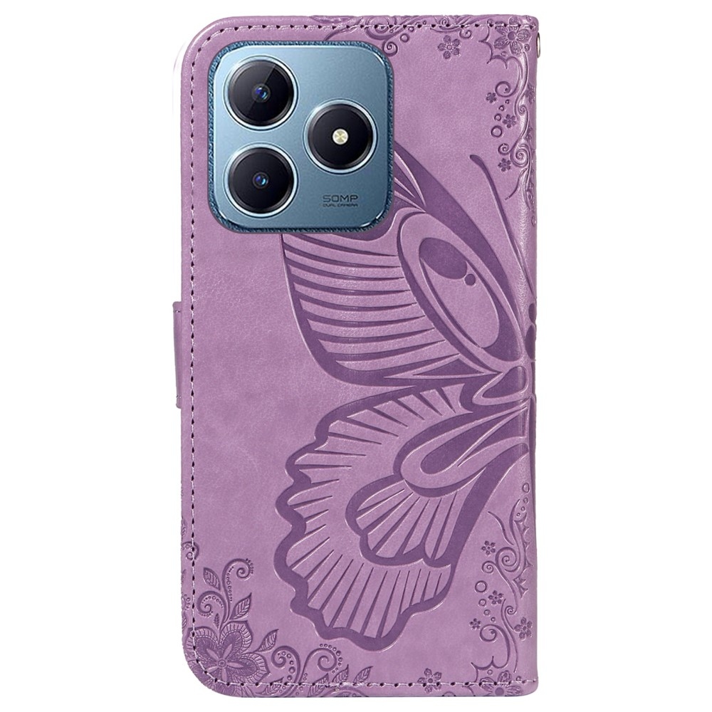 Virágos pillangó könyvtáska Realme C61/C63 készülékhez - világos lila