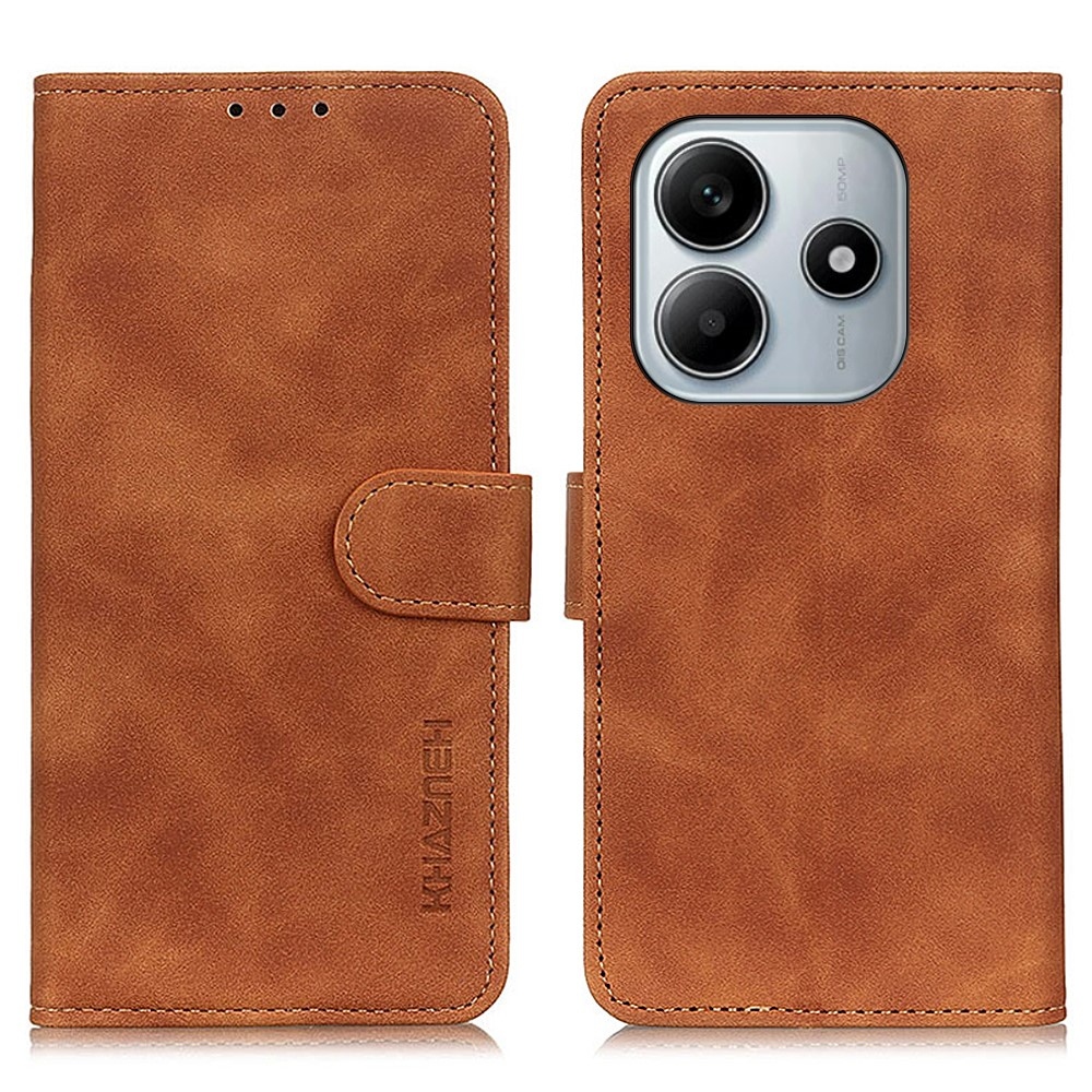 KHAZ könyv tok a Xiaomi Redmi Note 14-hez - barna színű