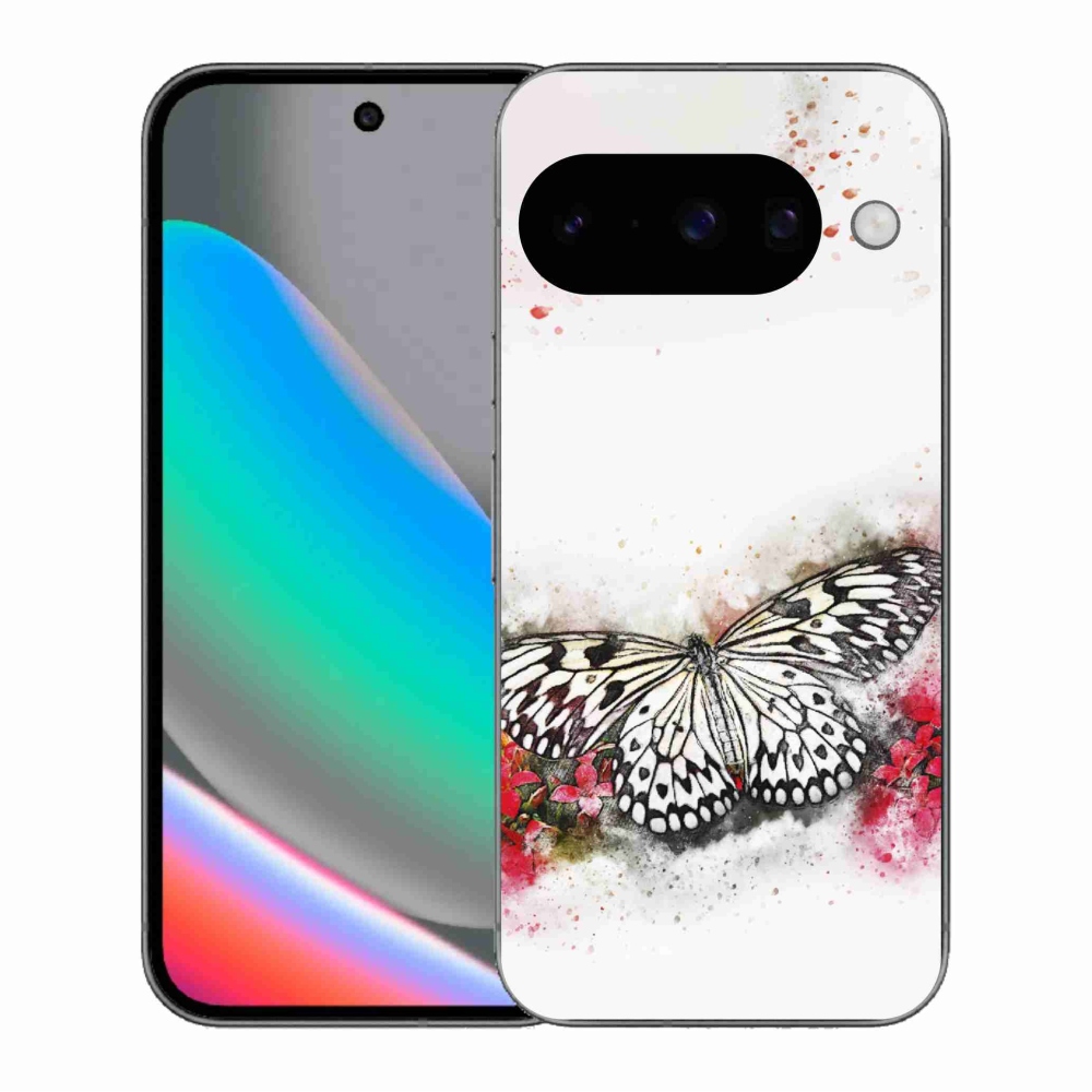 Zselés borítás mmCase a Google Pixel 10 számára - fekete-fehér pillangó