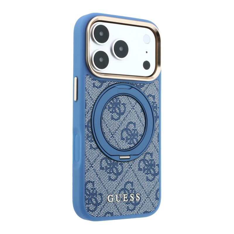 Guess PU 4G Ring Stand MagSafe hátsó tok iPhone 18 Pro-hoz, kék