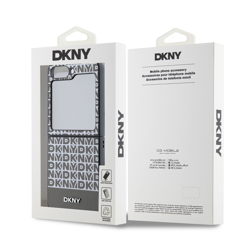 DKNY PU bőr Ismétlődő mintás alsó csíkos hátlap Samsung Galaxy Z Flip 6 barna barna