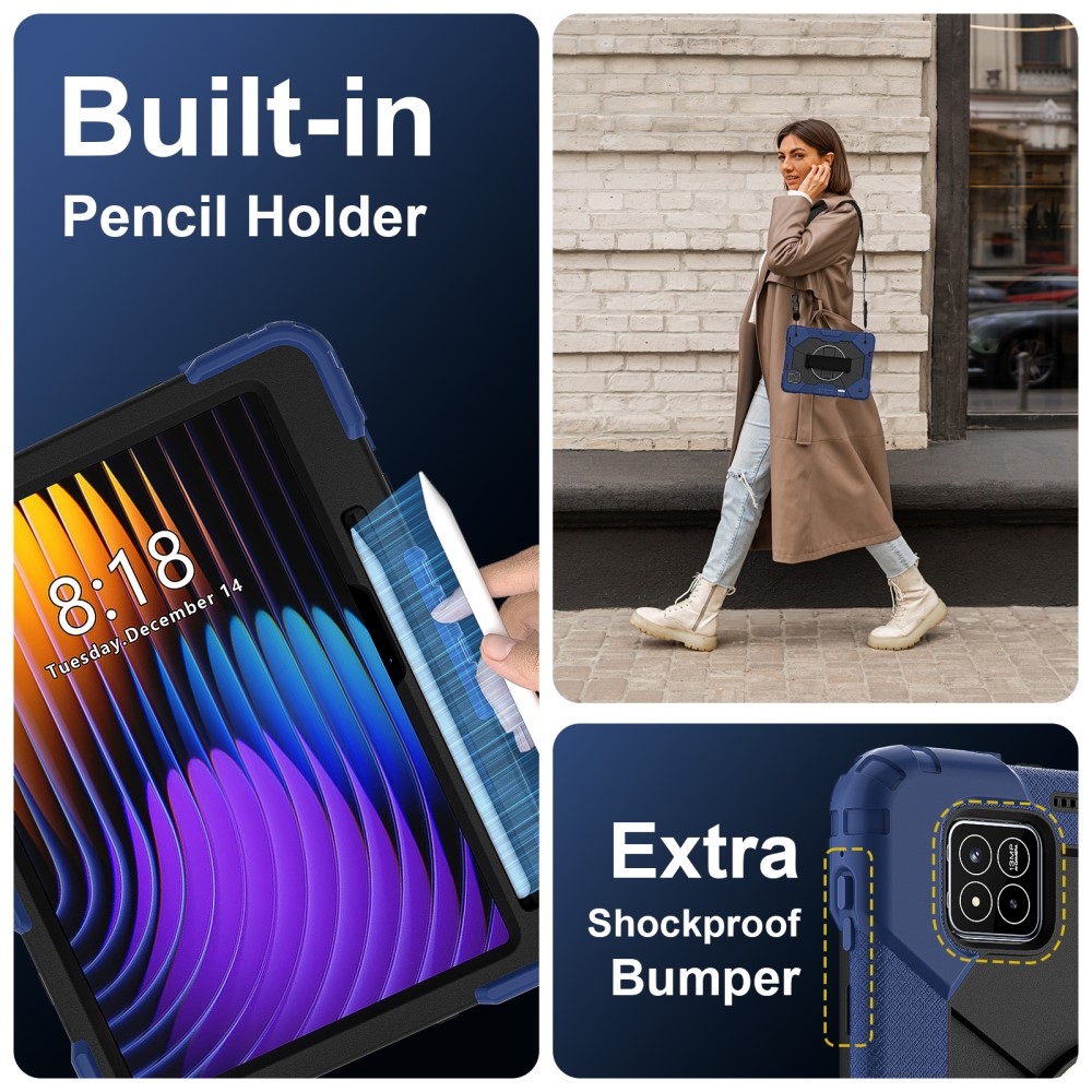 Strapabíró huzat kézi tartóval és vállpánttal Xiaomi Pad 7/7 Pro készülékhez - sötétkék/fekete