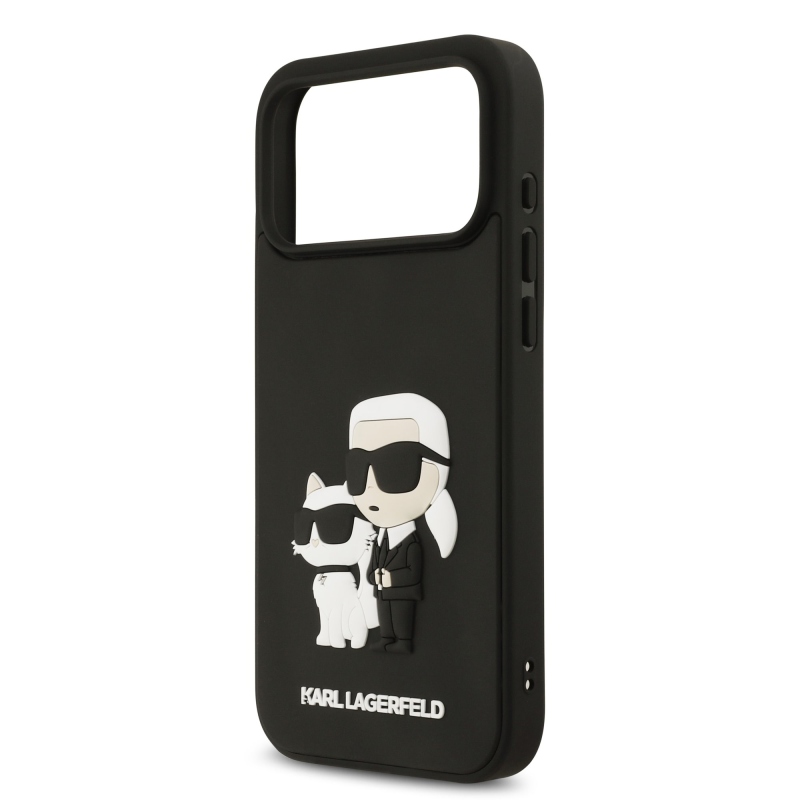 Karl Lagerfeld 3D gumiból készült Karl és Choupette hátlap iPhone 17 Pro Max készülékhez Fekete