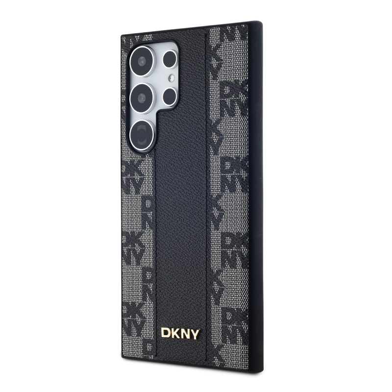 DKNY PU bőr kockás mintás Magsafe hátlap a Samsung Galaxy S24 Ultra Fekete számára
