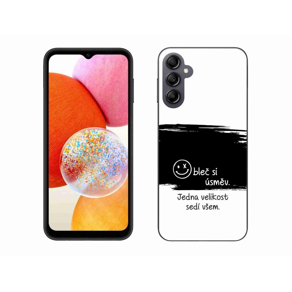 Gél borító mmCase Samsung Galaxy A14 4G/5G - vicces szöveg 8 fekete és fehér háttérrel