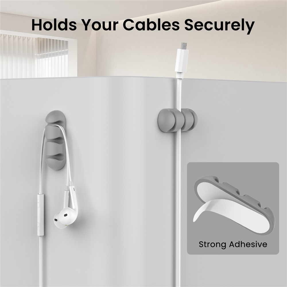 Szilikon kábeltartó 3 horonnyal és öntapadós rögzítéssel - szürke