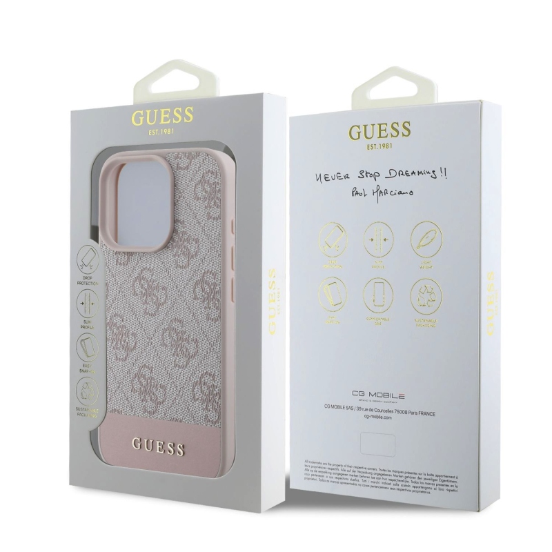 Guess PU 4G csíkos hátlap iPhone 16 Pro Max rózsaszínű iPhone 16 Pro Max készülékhez