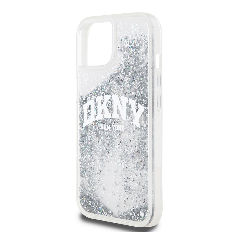 DKNY Liquid Glitter Arch Logo hátlap iPhone 15-hez Átlátszó