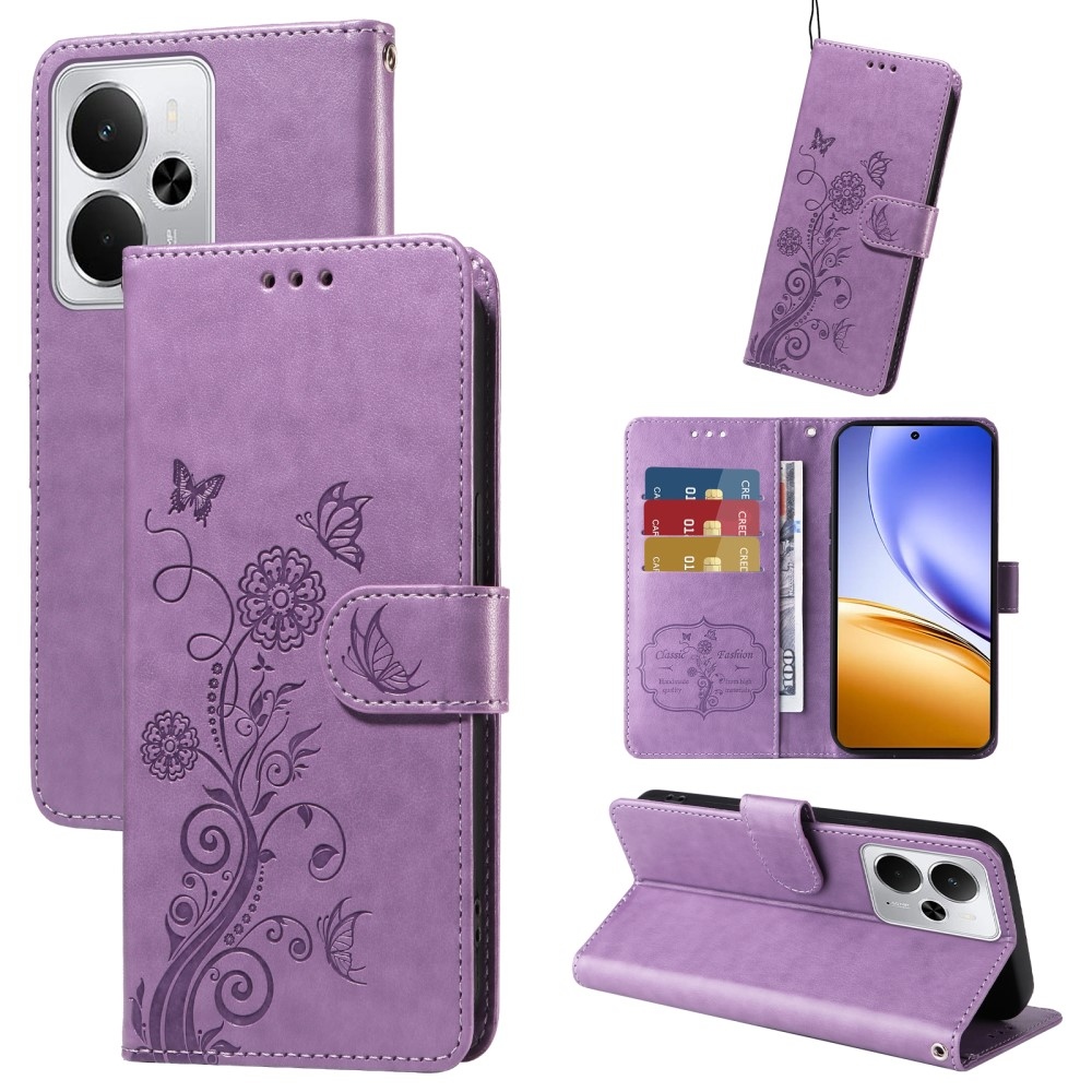 Virágos könyvtáska a Realme 14 5G készülékhez - lila