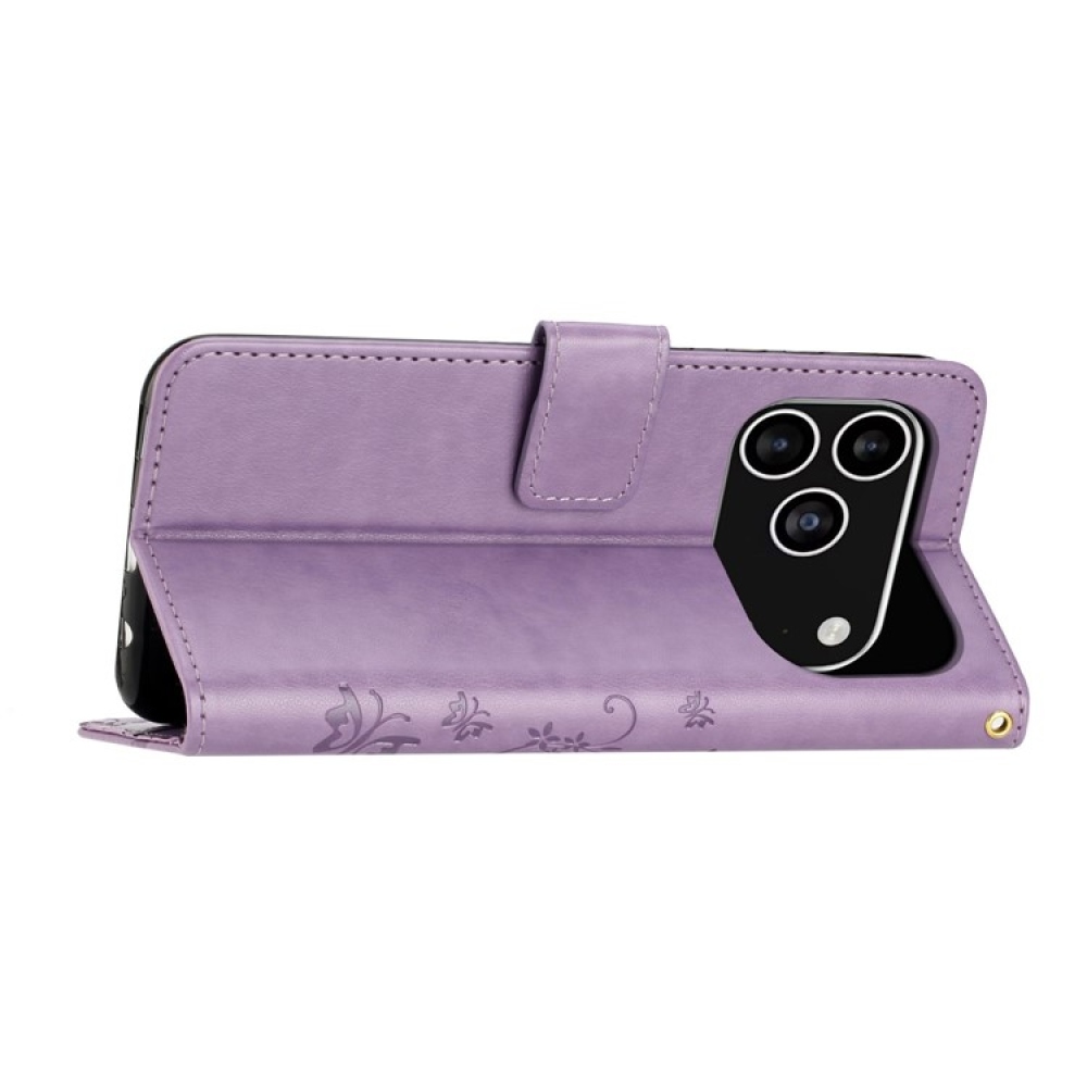 Virágok könyvtáska iPhone 17 Pro készülékhez - világos lila