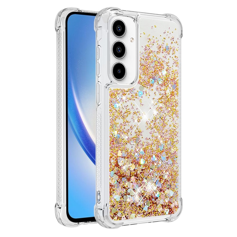 Glitter zselés homokóra tok Samsung Galaxy A35 5G - arany/szív