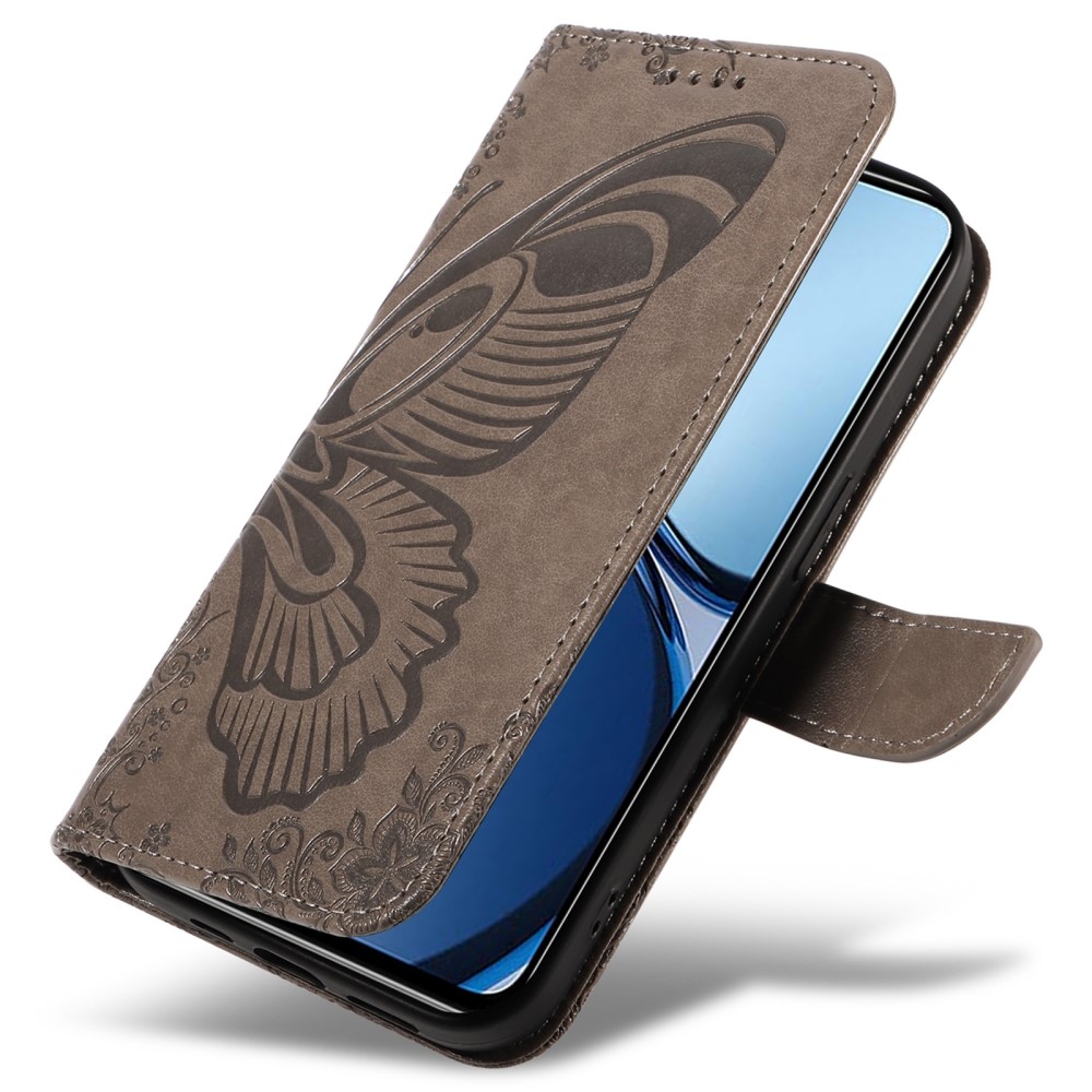 Virágos pillangó könyvtáska Realme C61/C63 készülékhez - szürke