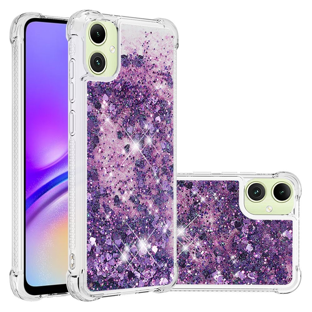 Glitter homokóra zselés tok Samsung Galaxy A06 4G - sötétlila/szívek