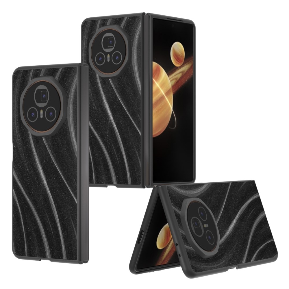 Tejút műanyag tok műbőrrel Honor Magic V3-hoz - fekete