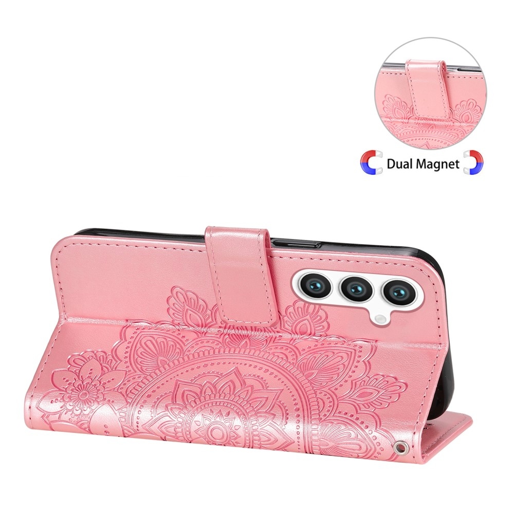 Virágos könyves tok Samsung Galaxy S25+ készülékhez - rózsaszín